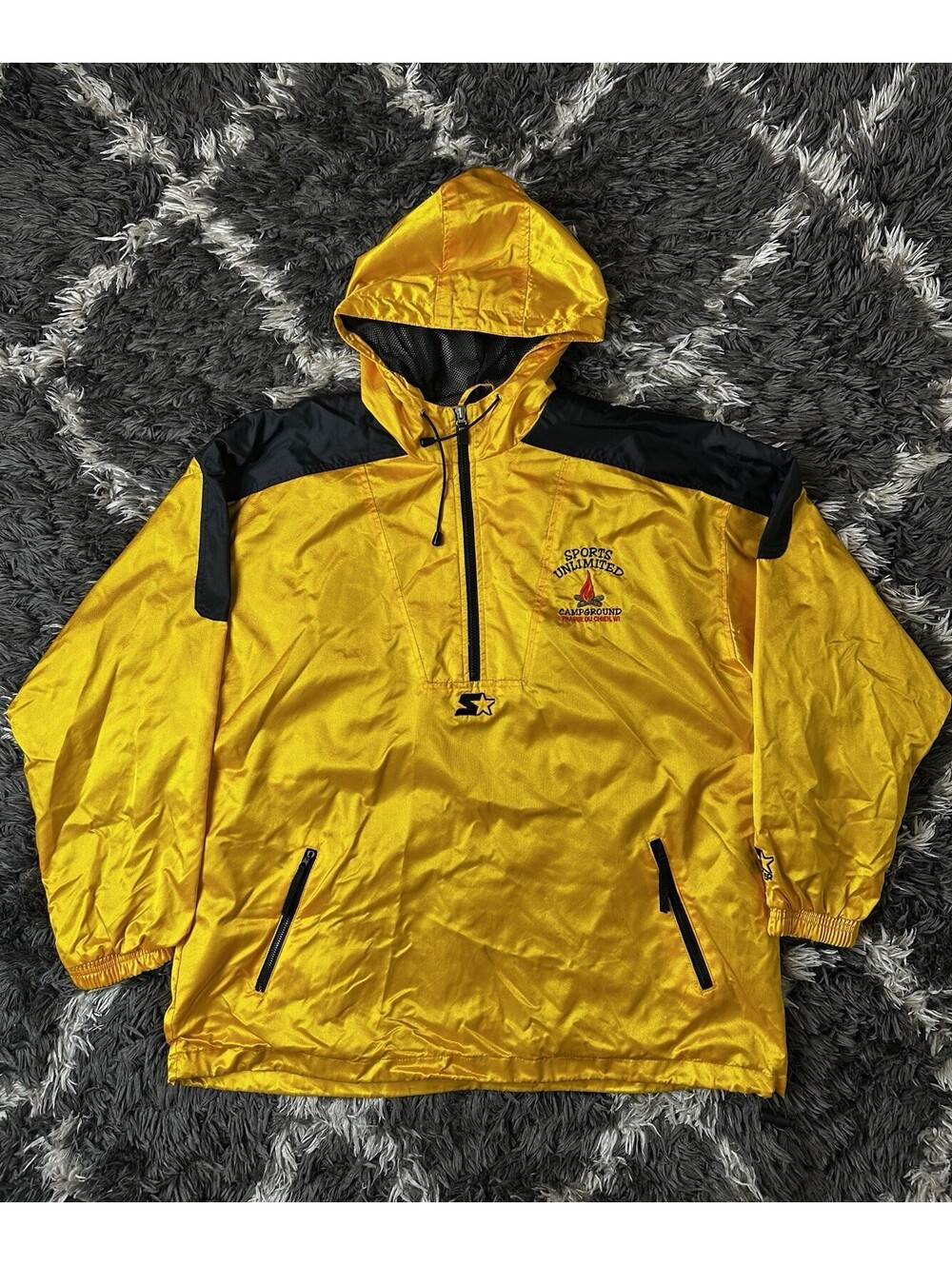 Vintage Starter Sports Unlimited Campground Anorak Pullover Jacket Yellow Large